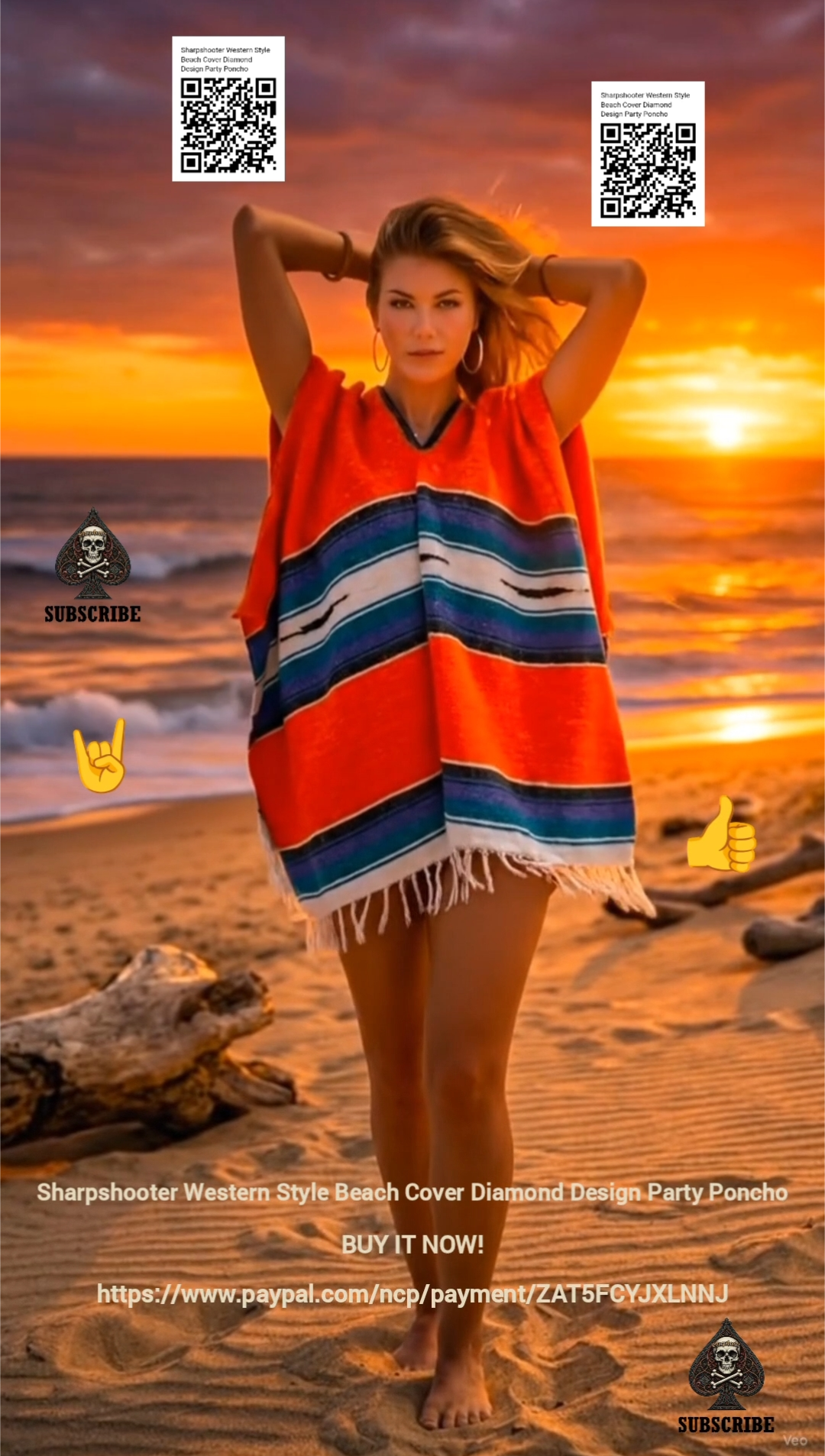Orange-Sharpshooter-Western-Style-Beach-Cover-Diamond-Design-Party-Poncho